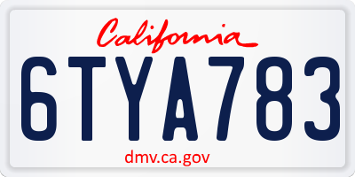 CA license plate 6TYA783
