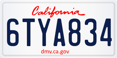 CA license plate 6TYA834