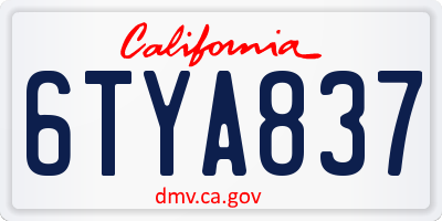 CA license plate 6TYA837
