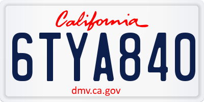 CA license plate 6TYA840