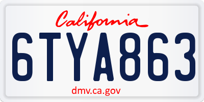 CA license plate 6TYA863