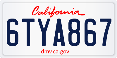 CA license plate 6TYA867