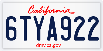 CA license plate 6TYA922