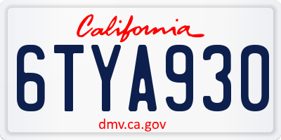 CA license plate 6TYA930