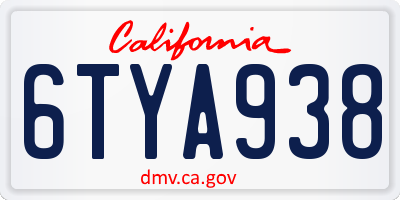 CA license plate 6TYA938
