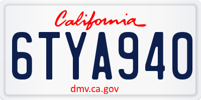 CA license plate 6TYA940