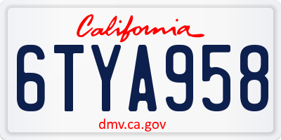 CA license plate 6TYA958