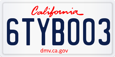 CA license plate 6TYB003