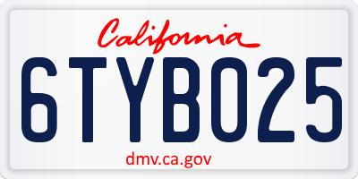 CA license plate 6TYB025