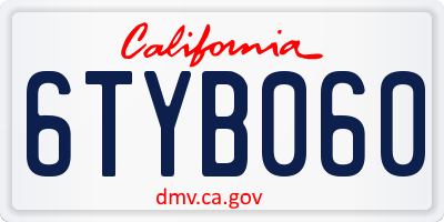 CA license plate 6TYB060