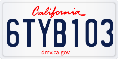 CA license plate 6TYB103