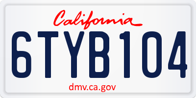 CA license plate 6TYB104