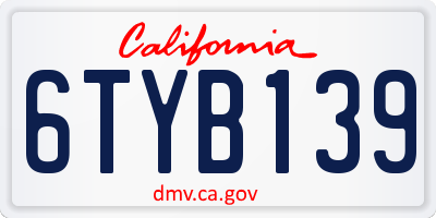 CA license plate 6TYB139