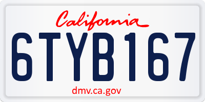 CA license plate 6TYB167