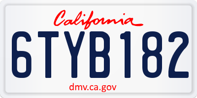 CA license plate 6TYB182