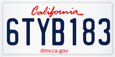 CA license plate 6TYB183