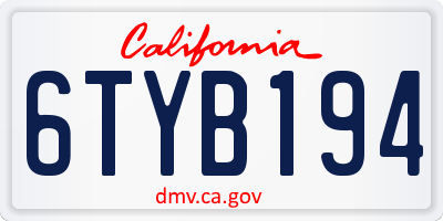 CA license plate 6TYB194