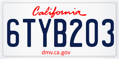 CA license plate 6TYB203