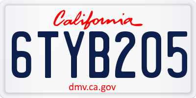 CA license plate 6TYB205