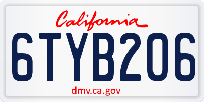 CA license plate 6TYB206