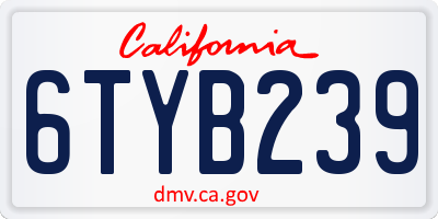 CA license plate 6TYB239