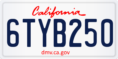 CA license plate 6TYB250