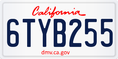 CA license plate 6TYB255