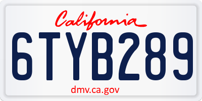 CA license plate 6TYB289