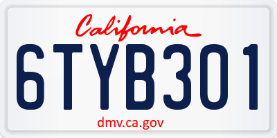CA license plate 6TYB301