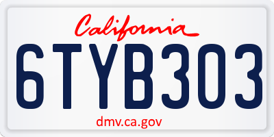 CA license plate 6TYB303