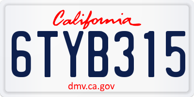 CA license plate 6TYB315