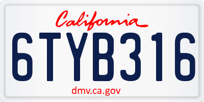 CA license plate 6TYB316