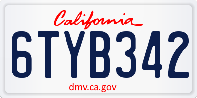 CA license plate 6TYB342