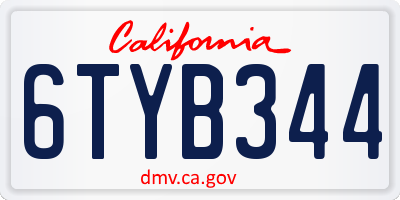 CA license plate 6TYB344