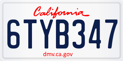 CA license plate 6TYB347
