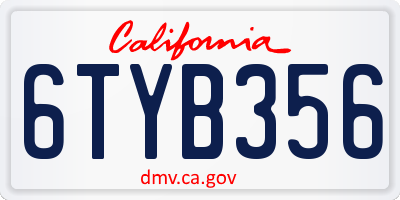 CA license plate 6TYB356