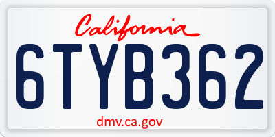 CA license plate 6TYB362