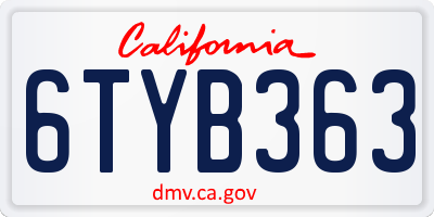 CA license plate 6TYB363