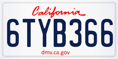 CA license plate 6TYB366