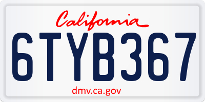 CA license plate 6TYB367