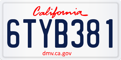 CA license plate 6TYB381
