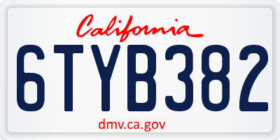 CA license plate 6TYB382
