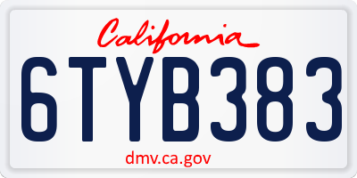 CA license plate 6TYB383