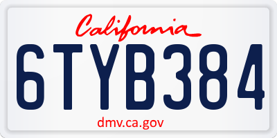 CA license plate 6TYB384