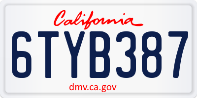 CA license plate 6TYB387