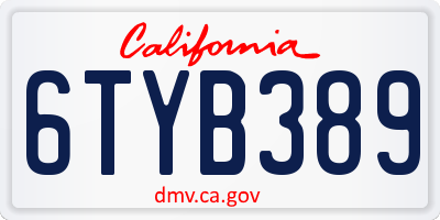 CA license plate 6TYB389