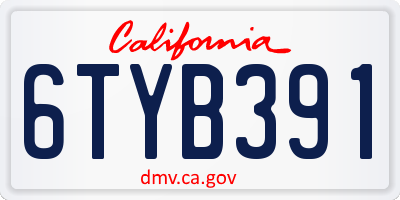 CA license plate 6TYB391