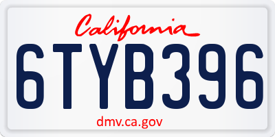 CA license plate 6TYB396