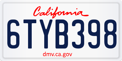 CA license plate 6TYB398