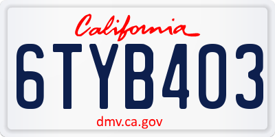 CA license plate 6TYB403